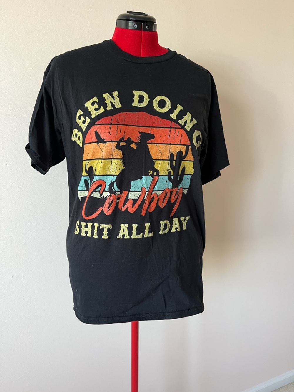 Port and Company Black Short Sleeve Tee with Retro Cowboy Graphic